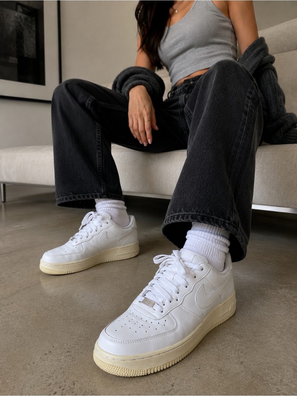 Nike Air Force 1 ’07 Triple White Leather Low Top Sneakers Women’s Size 8 AF1